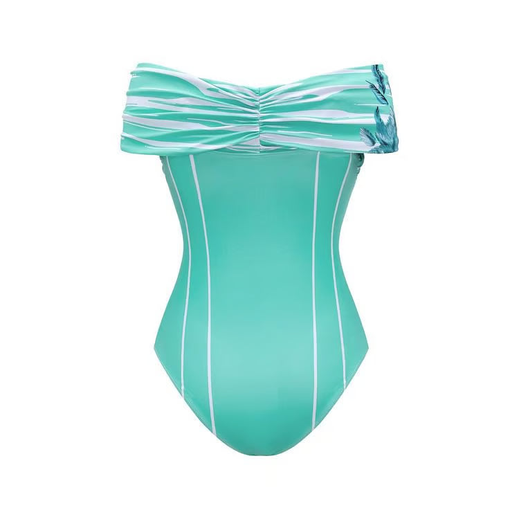 Bañador Mirevia asimétrico verde menta con estampado floral y falda
