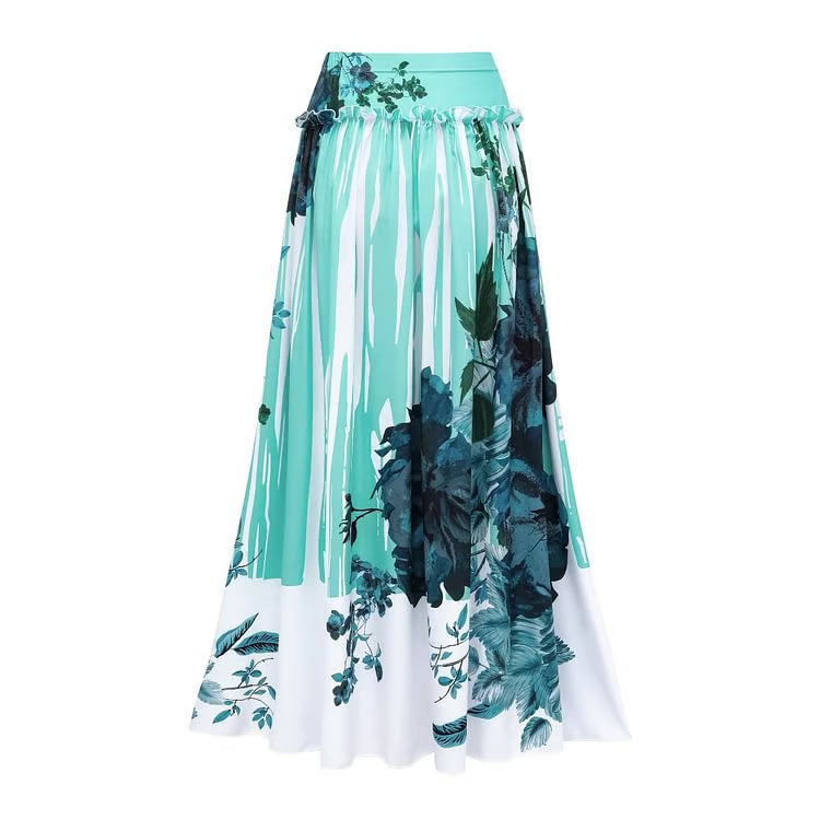 Bañador Mirevia asimétrico verde menta con estampado floral y falda