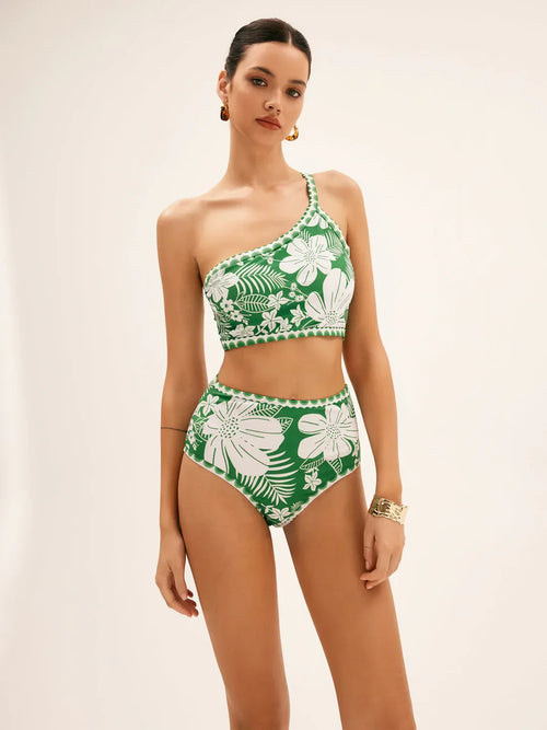 Aurelia Siyah Gold Çiçek Detaylı Tek Omuz Bikini Takımı