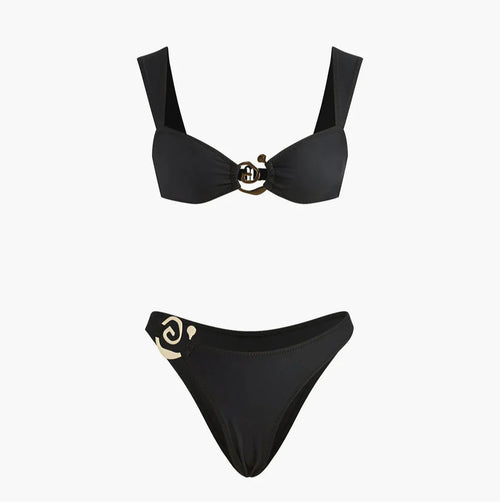 Bikini Aurevia negro con anillas doradas