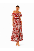 Bañador Rosalena rojo y blanco con estampado floral, cinturón y falda