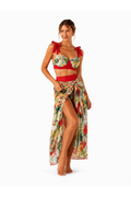Bikini Vintessa rojo con estampado retro y pareo