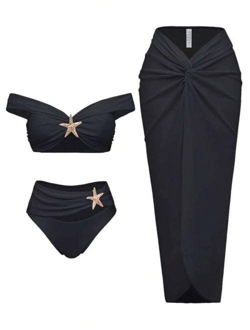 Aurella Gold Drapeli Yüksek Bel Etekli Bikini