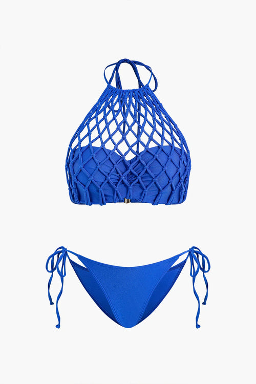 Bikini Azura azul klein anudado con detalle de macramé