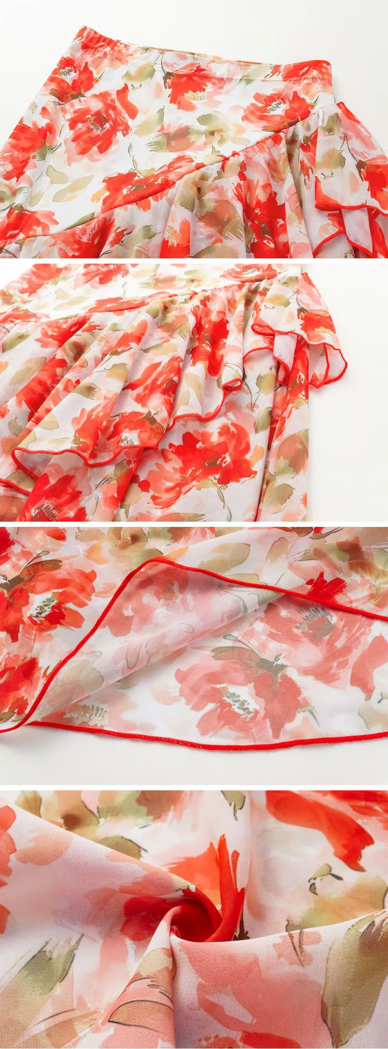 Bañador Rosavelle crudo y rojo con estampado floral, escote en V y falda