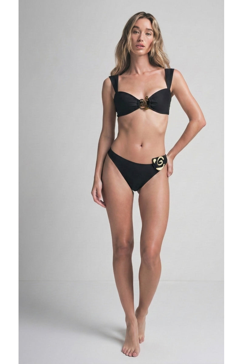 Bikini Aurevia negro con anillas doradas